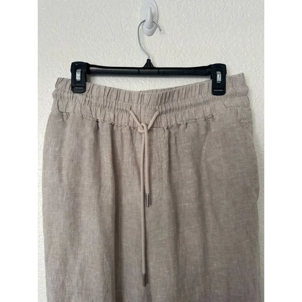Quince Linen Wide Leg Pull On Tan Pants Size Medium